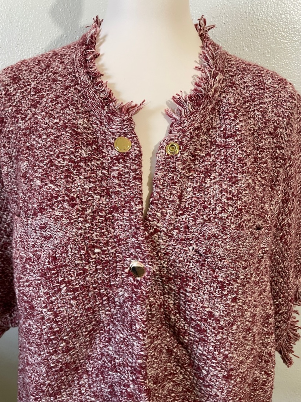 Cotton Blend Knit Blazer 3X Burgundy Fringe Snap Stretch  Textured EUC J. Crew
